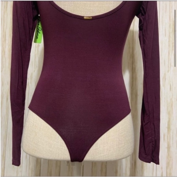 NWT S& M Sam Edelman Plum / Prune Boatneck long sleeve thong bodysuit. - Picture 5 of 8